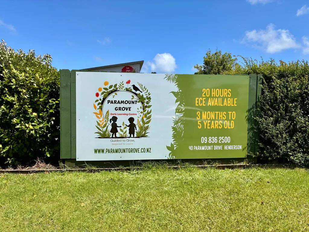 Outdoor signage at Paramount Grove Early Learning Centre